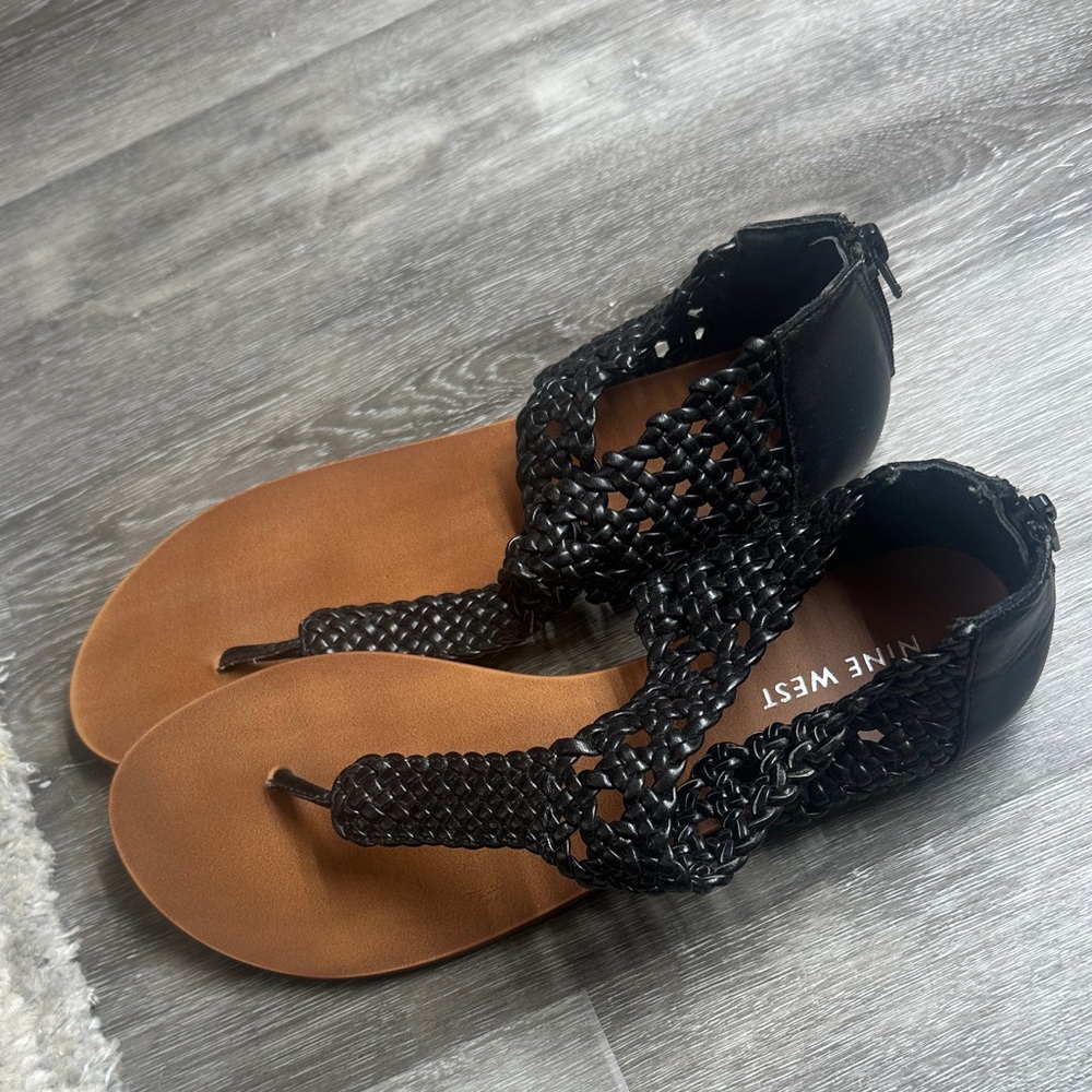 Nine West Black Woven Sandals with Brown Sole